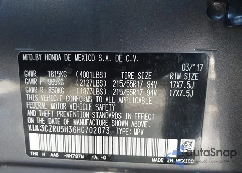 2017 Honda Hr-V Lx z USA, uszkodzony, nr VIN 3CZRU5H36HG702073